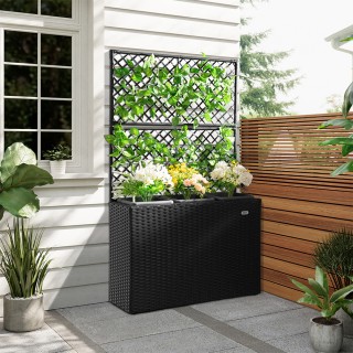 BAKAJI  Μαύρη Ζαρντινιέρα με Πλέγμα από Πολυρατάν 3 Δοχεία για Φυτά...