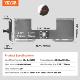 VEVOR Πλάκα Προσαρμογής Skid Steer με Δέκτη 2.28 Hitch, Συμβατή με ...