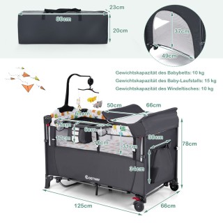 Costway  Πολυλειτουργική 5-σε-1 Κούνια Μωρού με Ρυθμιζόμενο Ύψος κα...