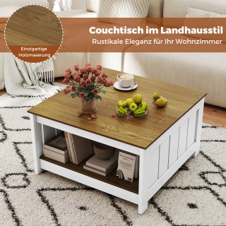 Costway Διπλός Ξύλινος Τετράγωνος Τραπεζάκι Σαλονιού με Χώρο Αποθήκ...