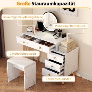 Costway Λευκή Τουαλέτα Μακιγιάζ με Φωτισμό και Αποσπώμενο Καθρέφτη,...