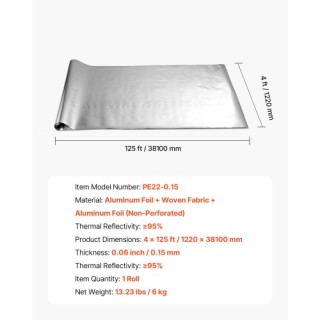 VEVOR Διπλό Ανακλαστικό Ρολό Μόνωσης, Μη Διάτρητο Θερμικό Οθόνη Αλο... VEVOR Διπλό Ανακλαστικό Ρολό Μόνωσης, Μη Διάτρητο Θερμικό Οθόνη Αλο...