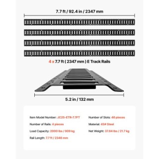 VEVOR Σετ 4 Ράγες Δεσίματος E-Track, 2.3μ, Φορτίο έως 909 κιλά, Κατ... VEVOR Σετ 4 Ράγες Δεσίματος E-Track, 2.3μ, Φορτίο έως 909 κιλά, Κατ...