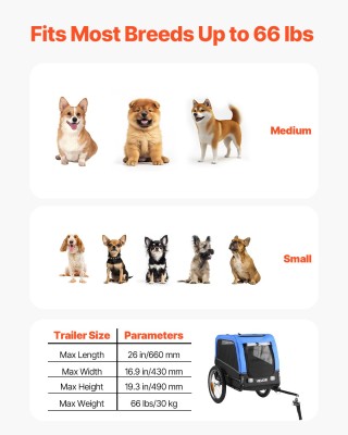 VEVOR Καρότσι Σκύλου για Ποδήλατο, Συμβατό με Ρόδες 22-28 ιντσών, Δ...