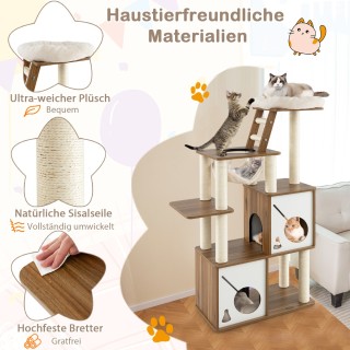 Costway Ξύλινος Ονυχοδρόμιο 145cm με Αιώρα & 2 Σπιτάκια Γάτας & Σκά... Costway Ξύλινος Ονυχοδρόμιο 145cm με Αιώρα & 2 Σπιτάκια Γάτας & Σκά...