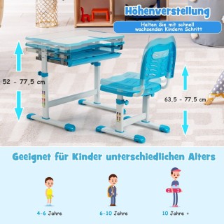 Costway  Παιδικό Σετ Γραφείου και Καρέκλας Ρυθμιζόμενου Ύψους με Κλ...