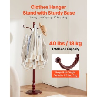 VEVOR Ξύλινη Κρεμάστρα Ρούχων με Σταθερή Μεγάλη Βάση & 11 Άγκιστρα ...