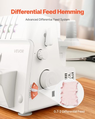 VEVOR Λευκή Ραπτομηχανή Overlock Serger - 1250 Βελονιές/Λεπτό, Διαφ...