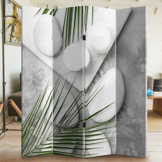 BAKAJI  Παραβάν 4 Πάνελ Εκτύπωση Μπρος-Πίσω Πέτρες Τροπικά Φύλλα 18...