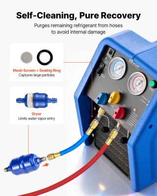 VEVOR Φορητός Ανακτητής Ψυκτικού Μέσου, 1 HP 220V 50Hz Διπλός Κύλιν...