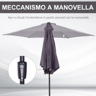 Outsunny Tiltable Garden Parasol, Άνοιγμα μανιβέλας, Φ2,7x2,35m Γκρ...