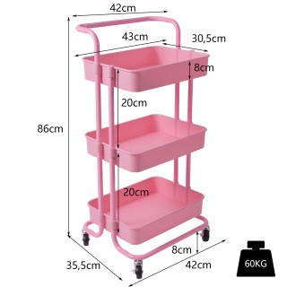 Costway Ροζ Πολυλειτουργικό Καρότσι με Λαβή - Εύκολη Συναρμολόγηση ...