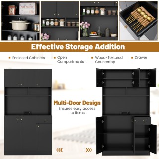 Costway Πολυλειτουργικό Ντουλάπι Κουζίνας με Ρυθμιζόμενα Ράφια, Ανο...