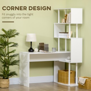 HOMCOM Μοντέρνο Γωνιακό Γραφείο Νοβιοσανίδας με Ράφι 4 Επιπέδων για...