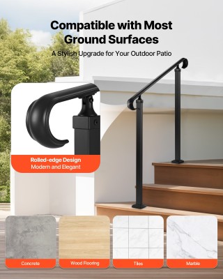 VEVOR Ρετρό Χειρολισθήρας Εξωτερικών Σκαλοπατιών, 2-3 Βήματα, Μαύρο...