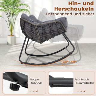 Costway Μεγάλη Γκρι Καρέκλα Κουνιστή με Αφαιρούμενο Μαλακό Μαξιλάρι...