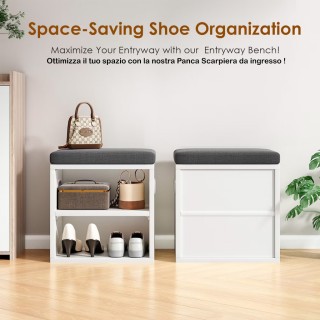 BAKAJI Λευκός Πάγκος Υποδοχής με Μαξιλαρωτή Επένδυση και Ράφι 44 x ...