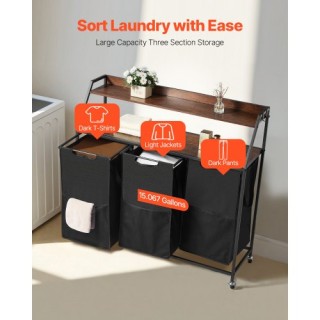 VEVOR Δίχωρος Σαμαράς Ρούχων με Ρόδες και Γάντζους - 3 Τμήματα XYLE...