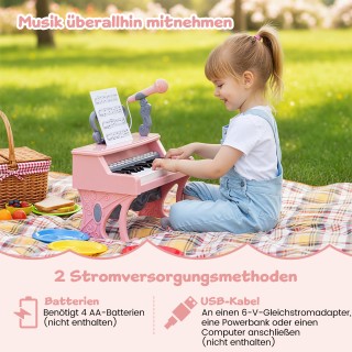 Costway Ηλεκτρικό Μίνι Παιδικό Πιάνο με 25 Πλήκτρα, Ντοσιέ και Μικρ...