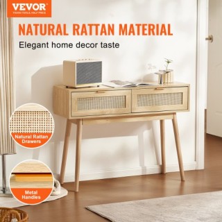 Τραπέζι Κονσόλα VEVOR Rattan με 2 Συρτάρια και Συρόμενη Πόρτα Φυσικ...