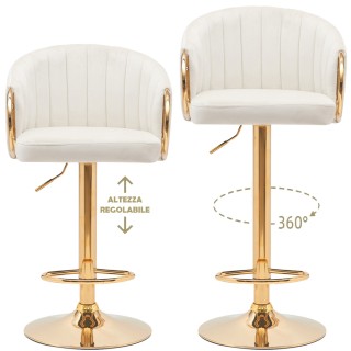 BAKAJI  Σετ 2 Σκαμπό Κουζίνας Ρυθμιζόμενου Ύψους σε Βελούδο Κρέμα κ...