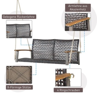 Costway Διθέσια Κρεμαστή Κούνια από PE-Rattan με Ακακία και Αντοχή... Costway Διθέσια Κρεμαστή Κούνια από PE-Rattan με Ακακία και Αντοχή...