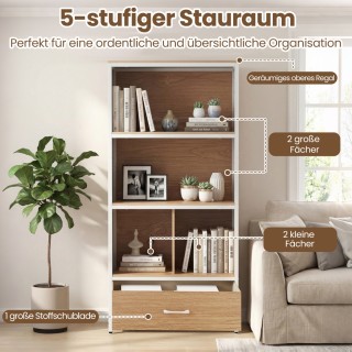 Costway 4όροφη Βιβλιοθήκη με Ανοιχτά Ράφια και Υφασμάτινο Συρτάρι, ...