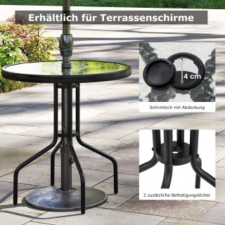 Costway  Μπιστρό Τραπέζι με Γυάλινη Επιφάνεια και Οπή για Ομπρέλα 7...