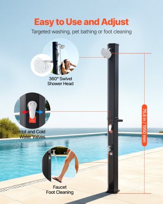 VEVOR Ηλιακό Ντους 35L με Ύψος Ντους 195cm, Βρύση Ποδιών & Ράφι για...