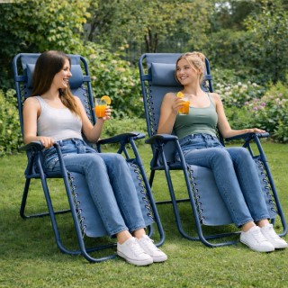 BAKAJI Σετ 2 Καρέκλες Μηδενικής Βαρύτητας Πτυσσόμενες Καρέκλες Κήπο...