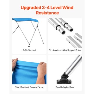 VEVOR 6-πόδι 3-τόξων Bimini Τέντα Σκάφους από 600D Πολυεστέρα - Pac...