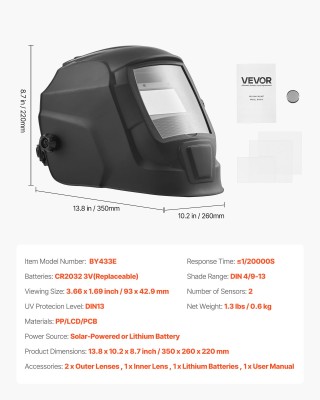 VEVOR Κράνος Συγκόλλησης Αυτόματης Σκίασης, 93 x 43 mm με Αληθινή Χ... VEVOR Κράνος Συγκόλλησης Αυτόματης Σκίασης, 93 x 43 mm με Αληθινή Χ...