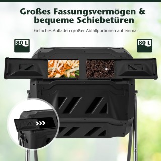 Costway Διπλός Περιστρεφόμενος Κάδος Κομποστοποίησης 160L Μαύρος γι...