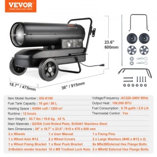 VEVOR Θερμαντήρας Χώρου 100000Btu Πετρελαίου/Ντίζελ με Θερμοστάτη  ...