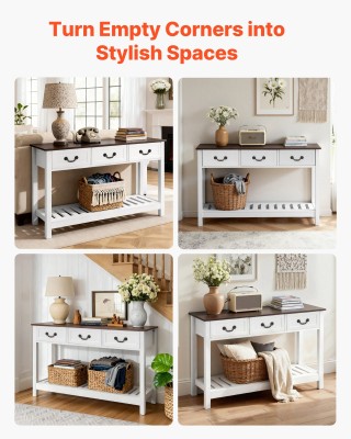 VEVOR Ξύλινη Κονσόλα  120 x 30 x 80 cm με Συρτάρια και Ράφι, Καφέ-Λ...