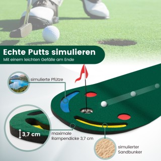 Costway Γκολφ Πράσινη Προπονητική Ματ 300 x 96 cm με 3 Τρύπες & 1 Σ...