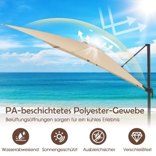 Costway Μεγάλη Μπεζ Τέντα Κήπου 300x300 cm - Ρυθμιζόμενη & Περιστρε...