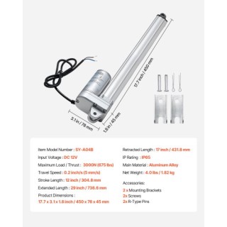 VEVOR 12V Γραμμικός Ενεργοποιητής, Διαδρομή 304.8mm, IP65 Αδιάβροχο... VEVOR 12V Γραμμικός Ενεργοποιητής, Διαδρομή 304.8mm, IP65 Αδιάβροχο...