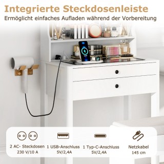 Costway Λευκός Καλλυντικός Τραπεζάκι με Ταπετσαρισμένο Σκαμπό & Πρί...