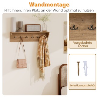 Costway Ξύλινο Ράφι Τοίχου με 6 Γάντζους & Αποθηκευτικό Χώρο για Κα... Costway Ξύλινο Ράφι Τοίχου με 6 Γάντζους & Αποθηκευτικό Χώρο για Κα...