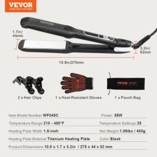 Ισιωτική Μαλλιών VEVOR 1.5 Τιτανίου & Αρνητικών Ιόντων, 25 Επίπεδα ...