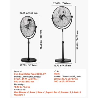 VEVOR Βιομηχανικός Ανεμιστήρας 18 Ρυθμιζόμενος Ύψος 3 Ταχύτητες GYL... VEVOR Βιομηχανικός Ανεμιστήρας 18 Ρυθμιζόμενος Ύψος 3 Ταχύτητες GYL...