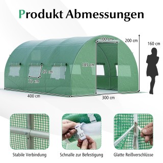 Costway Μεταλλικό Θερμοκήπιο 12m² με 6 Ανοιγόμενα Παράθυρα - Πράσιν...