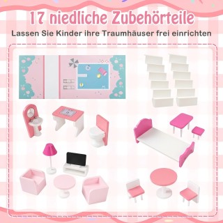 Costway Ξύλινο Κουκλόσπιτο με 17 Κομμάτια Επίπλωσης & Σκάλες Αξεσου... Costway Ξύλινο Κουκλόσπιτο με 17 Κομμάτια Επίπλωσης & Σκάλες Αξεσου...