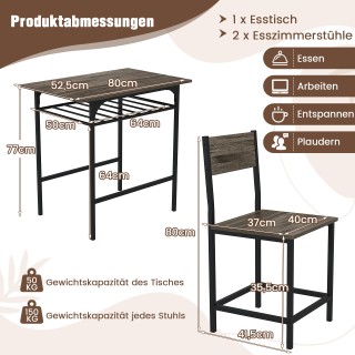 Costway  Σετ Τραπεζαρίας για 2 Άτομα: Ξύλινο Τραπέζι & Καρέκλες με ...