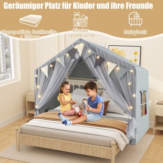 Costway Παιχνιδόσκηνη με 2 Κουρτίνες, Αστεράκια και Καρό Σημαίες 13...