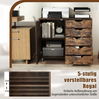 Costway Κινητό Συρταριέρα με 5 Συρτάρια, Πόρτα και Ρόδες - Καφέ JV1...