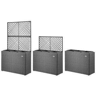 BAKAJI  Γκρι ζαρντινιέρα με πλέγμα από πολυρατάν, 3 γλάστρες για φυ...