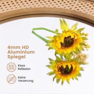 Costway Στρογγυλός Καθρέφτης Τοίχου με Ξύλινο Πλαίσιο και PVC-Ratta...