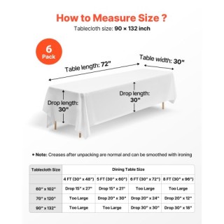 VEVOR Στερεά Λευκά Τραπεζομάντηλα 90x132 εκ., 6τμχ DLZB90132INCOKU2...